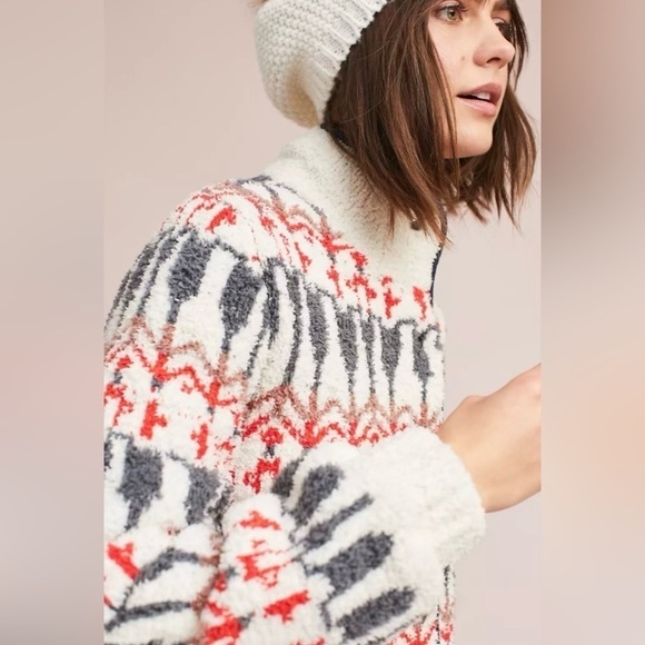 Anthropologie Sleeping on Snow Women’s Intarsia Sherpa Jacket Size M - Picture 4 of 11